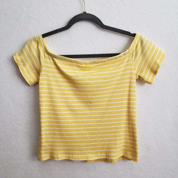 H&M Crop Top Ribbed Yellow & White Stripe SZ L NWT - Picture 3 of 5